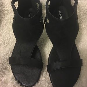 Black distress T strap sandals